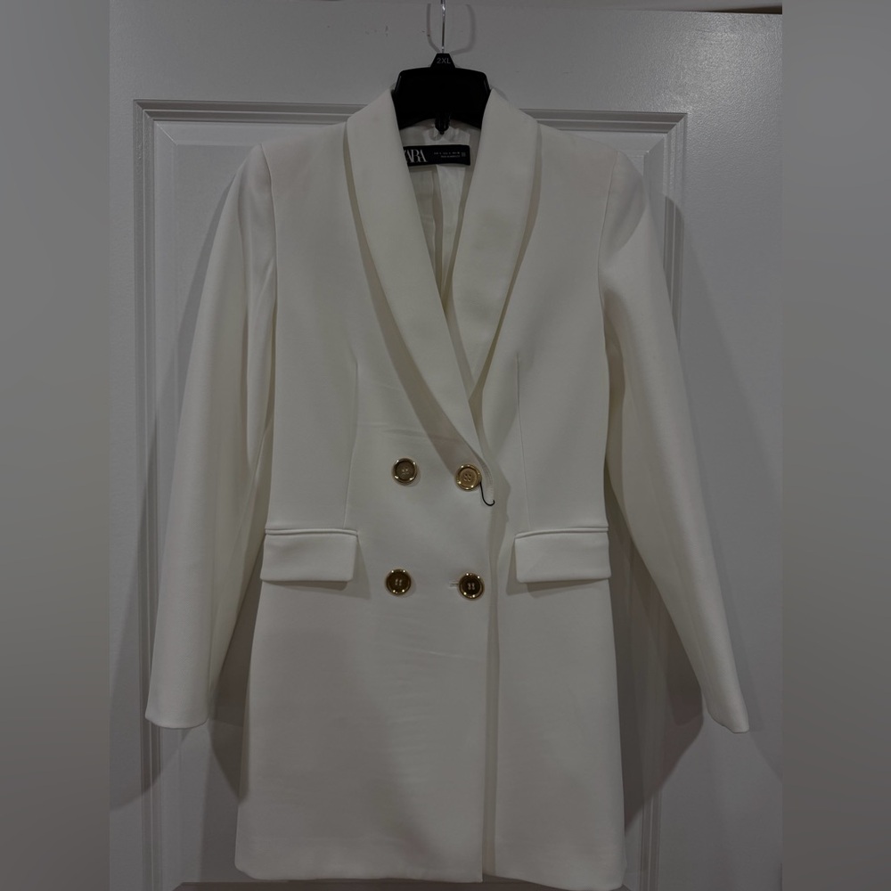 Zara Cream Blazer Dress with Gold Buttons